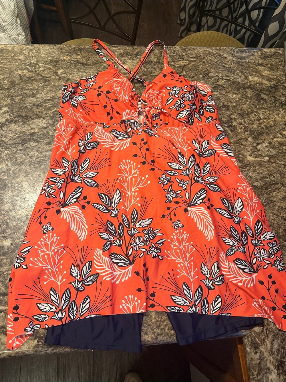 Women’s Red Floral One-Piece Swimdress with Crossback Straps